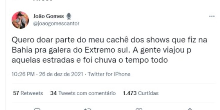 O cantor João Gomes, Dj Alok, Rafa Kalimann e outros famosos se mobilizam para ajudar vítimas das chuvas na Bahia