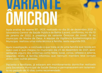 Madre de Deus: prefeitura emite nota de esclarecimento sobre o caso da variante ômicron