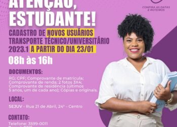 Cadastramento de novos estudantes para transporte técnico universitário começou nesta segunda-feira (23)