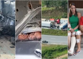 Milagre na estrada: 5 pessoas da mesma família sobrevivem, após carro ser esmagado por caminhão em acidente