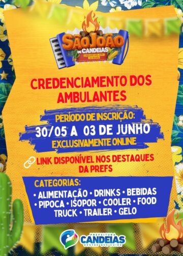 Candeias: Cadastramento para ambulantes atuarem no São João será realizado online; saiba mais
