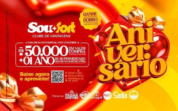 A Rede Fort está sorteando R$50 mil em vales compras e mais 1 ano de supermercado de graça