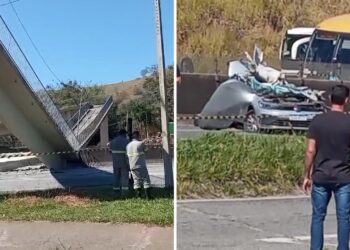 Passarela desaba após ser atingida por caminhão e deixa dois mortos