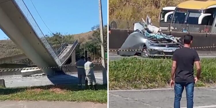 Passarela desaba após ser atingida por caminhão e deixa dois mortos